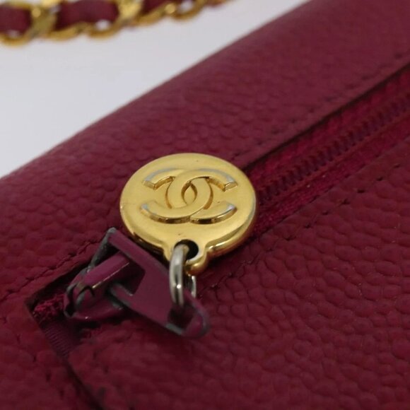 CHANEL Chain Wallet Grained Calf Skin Pink Gold CC Auth bs28262 - Picture 11 of 14